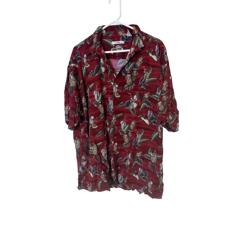 Campia‎ Moda Hawaiian Shirt Mens 2XL Red Rayon Aloha Tropical Pineapple Print